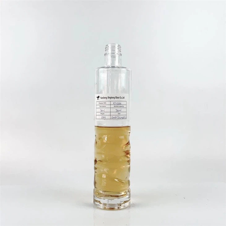 700ml Cylindrical Naked Glass Wine Bottle With Concave And Convex Engraving